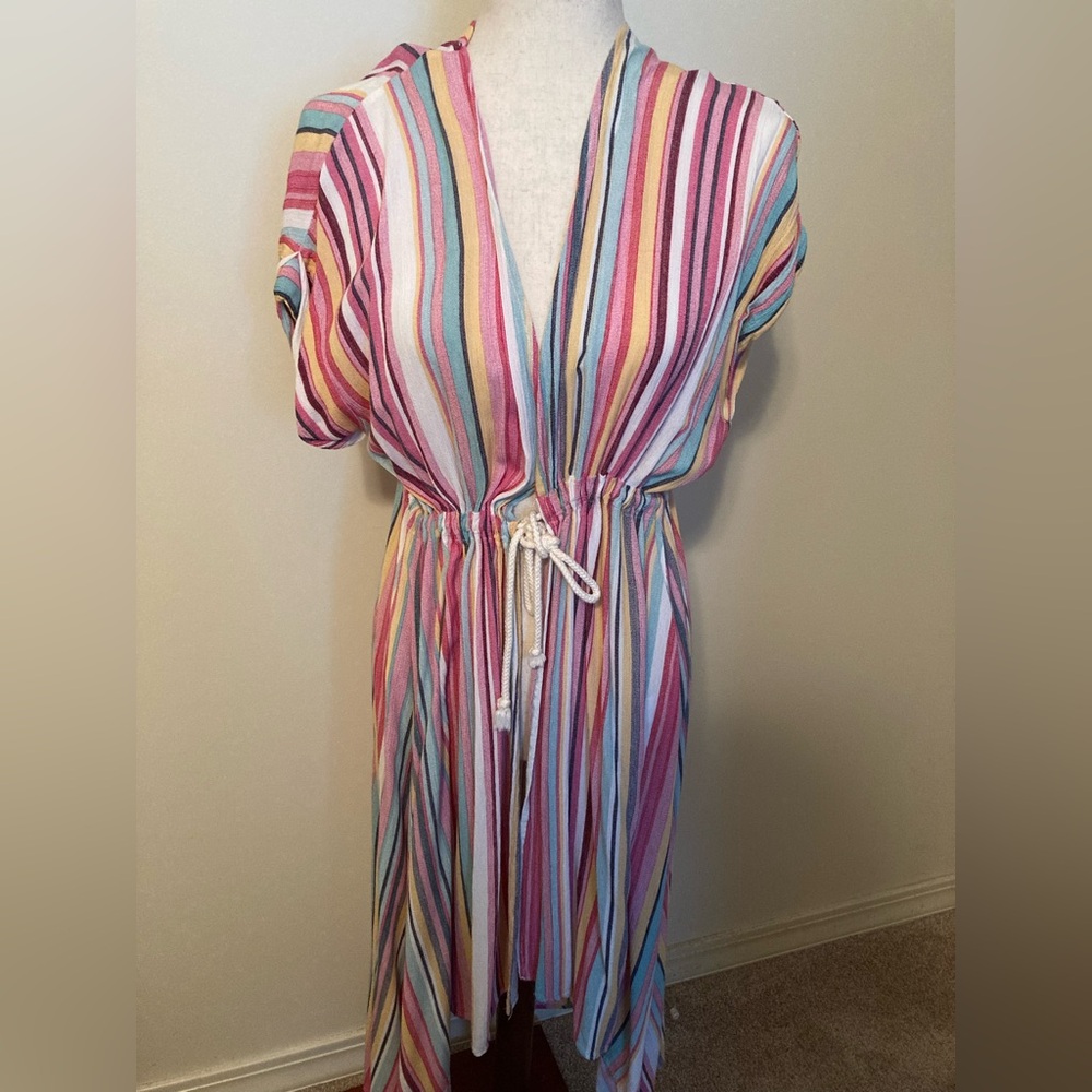 Petal Rox  Hi-Low Multi-Colored Striped Summer Coverup Size L